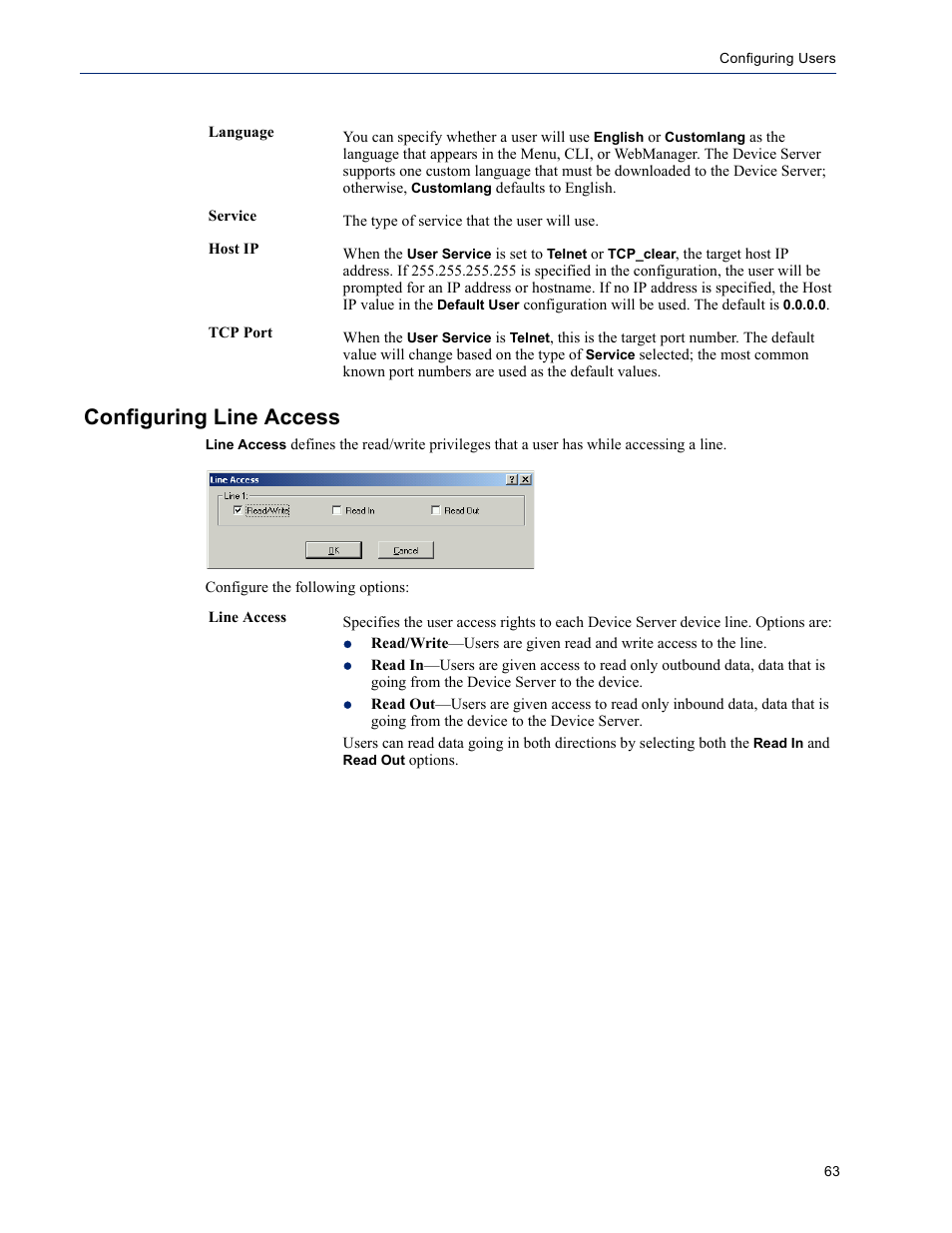 Configuring line access | Perle Systems DS1 User Manual | Page 63 / 122