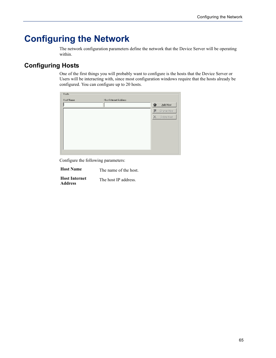 Configuring the network, Configuring hosts | Perle Systems DS1 User Manual | Page 65 / 122