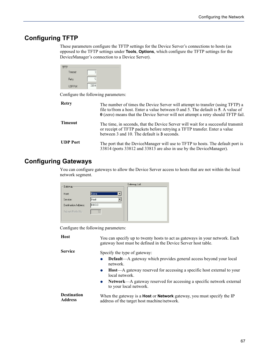 Configuring tftp, Configuring gateways | Perle Systems DS1 User Manual | Page 67 / 122