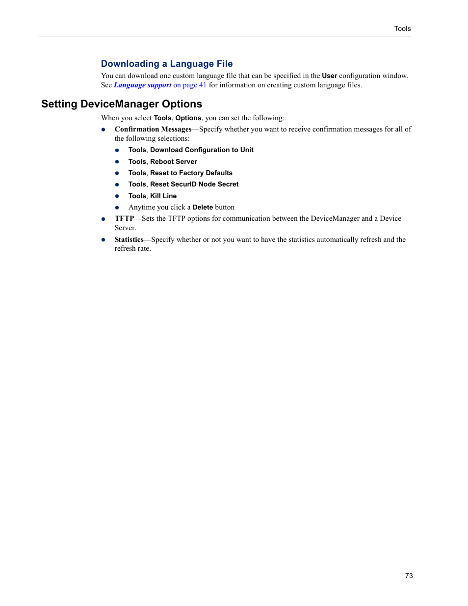 Setting devicemanager options, Downloading a language file | Perle Systems DS1 User Manual | Page 73 / 122