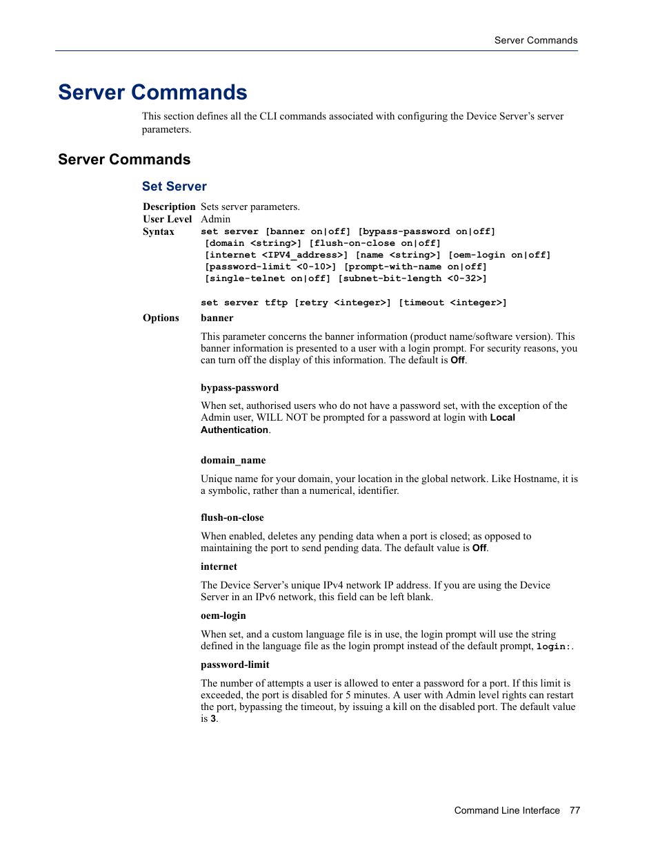 Server commands, Set server | Perle Systems DS1 User Manual | Page 77 / 122