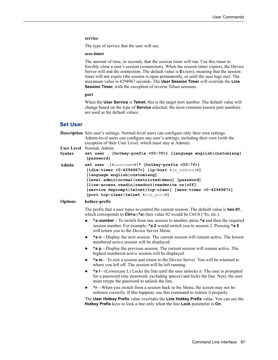 Set user | Perle Systems DS1 User Manual | Page 87 / 122