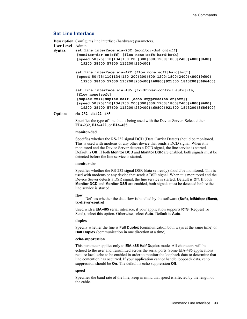 Set line interface | Perle Systems DS1 User Manual | Page 93 / 122