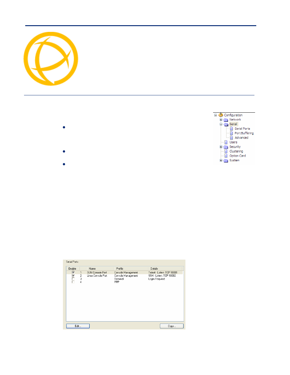 Configuring serial ports, Introduction, Serial ports | Overview, Functionality, Chapter 7 configuring serial ports | Perle Systems IOLAN SCS User Manual | Page 103 / 408