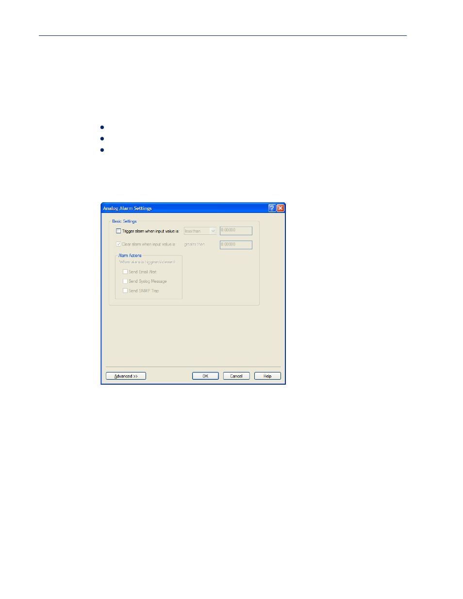 Alarm settings, Basic analog alarm settings | Perle Systems IOLAN SCS User Manual | Page 261 / 408