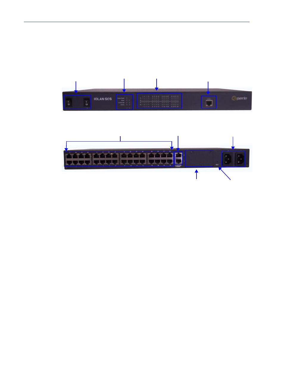Rack mount, Console port/led view serial/ethernet view | Perle Systems IOLAN SCS User Manual | Page 37 / 408