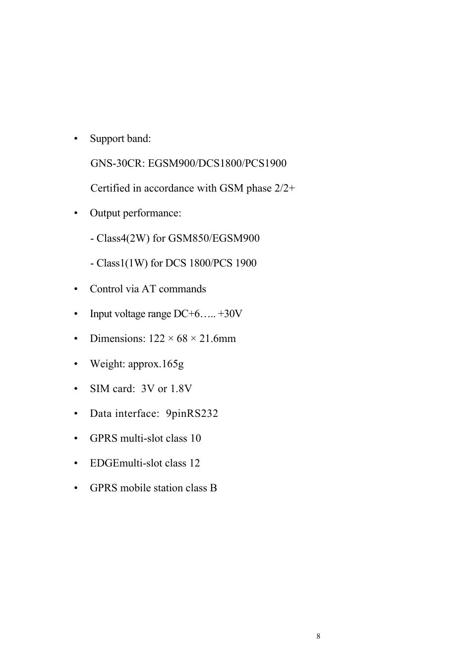 Features, 1 product data | Perle Systems NOVACOM Wireless Modem GNS-30CR User Manual | Page 8 / 19