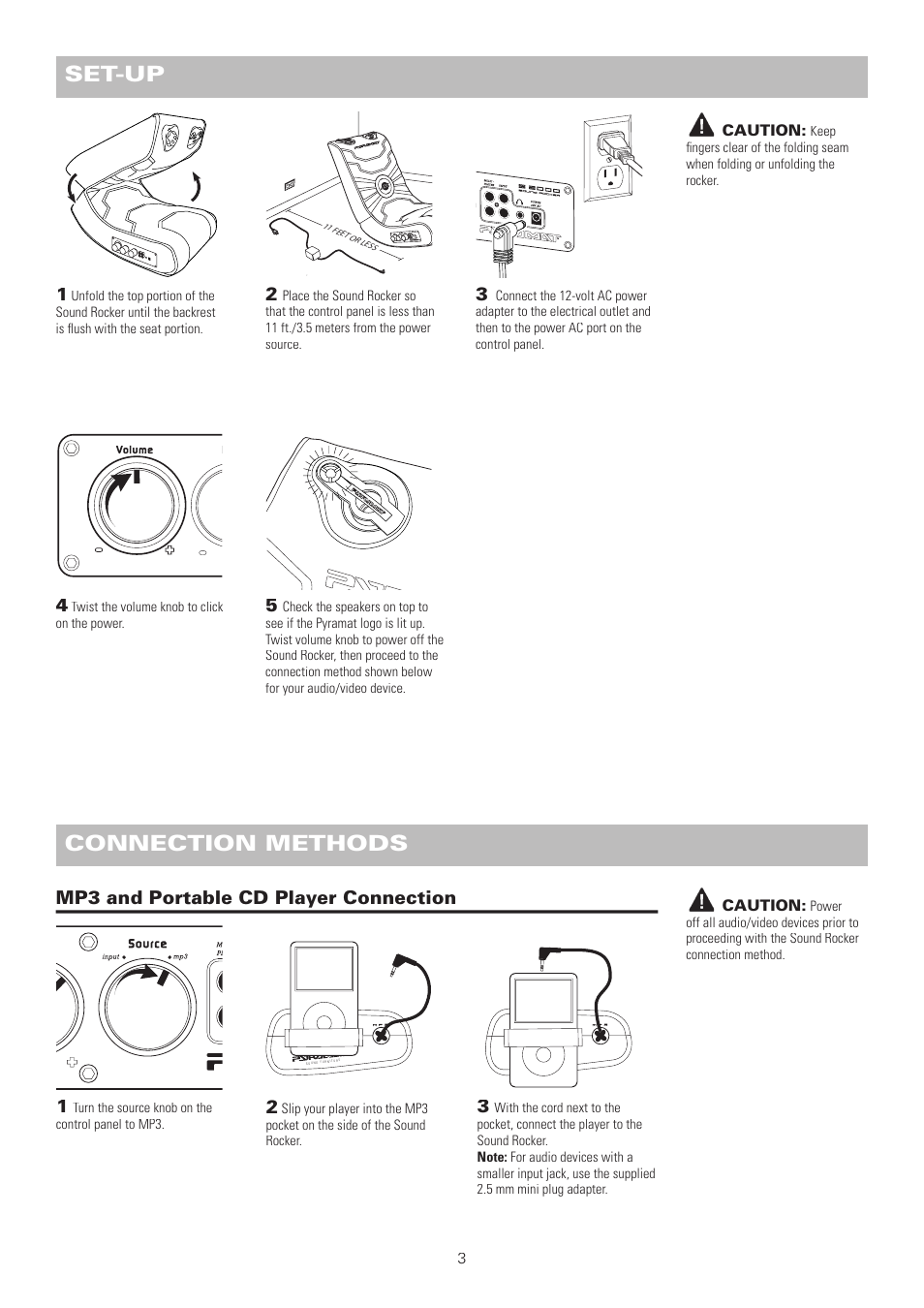 Set-up, Connection methods, Mp3 and portable cd player connection 2 | Pyramat S 2000 User Manual | Page 4 / 9