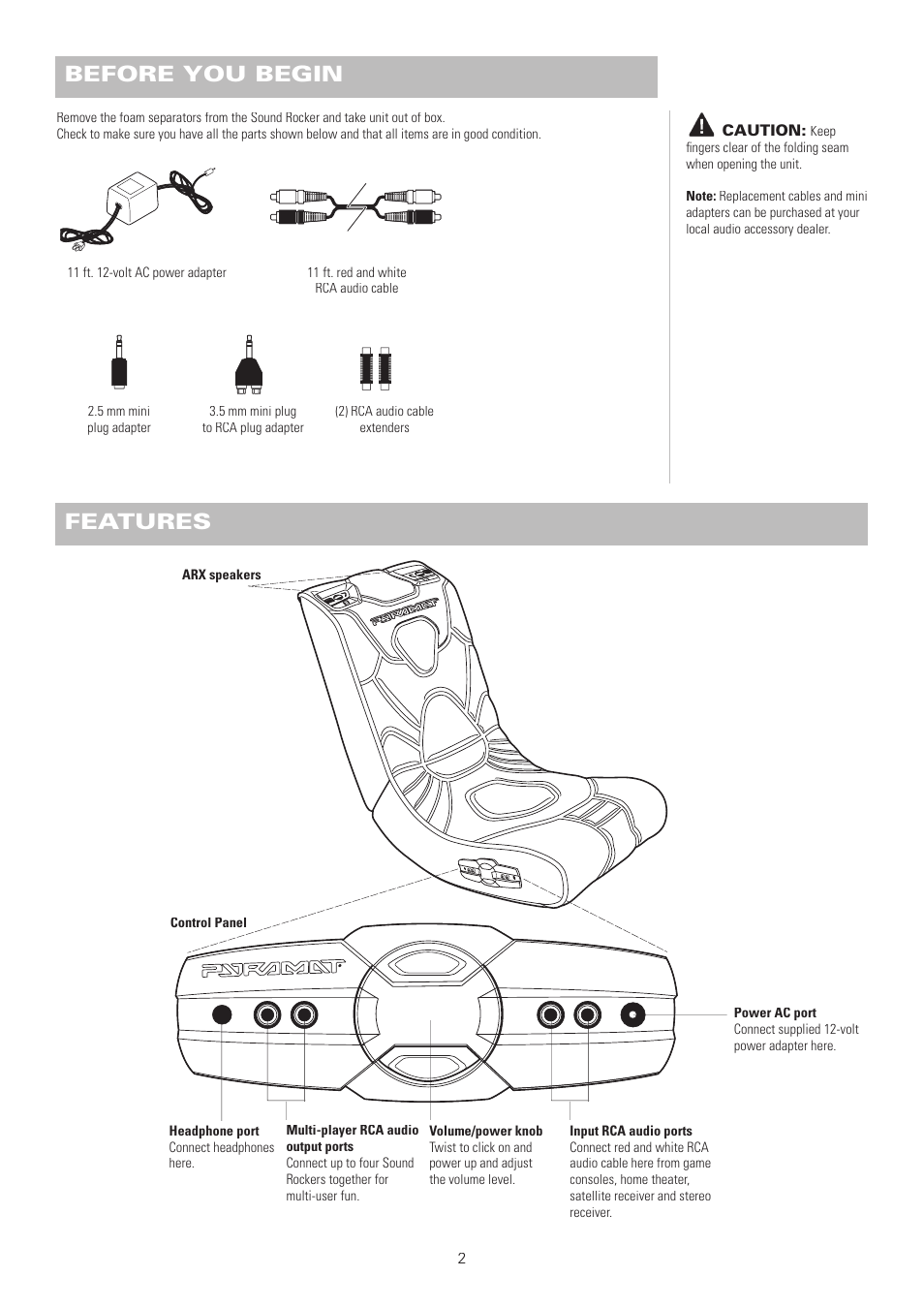 Before you begin, Features | Pyramat SOUND ROCKER S1000 User Manual | Page 3 / 8