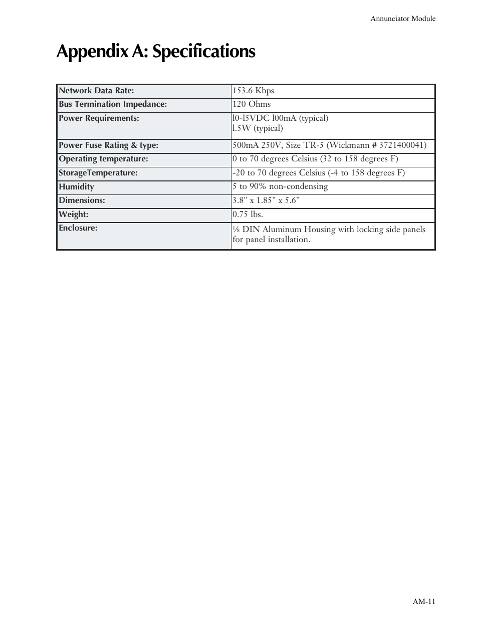 Appendix a: specifications | Phonetics Annunciator Module SCADA 3000 User Manual | Page 11 / 13