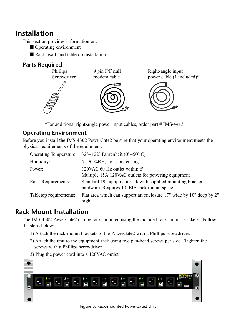 Installation, Parts required, Operating environment | Rack mount installation, Parts required operating environment | Phonetics IMS-4000 User Manual | Page 100 / 166