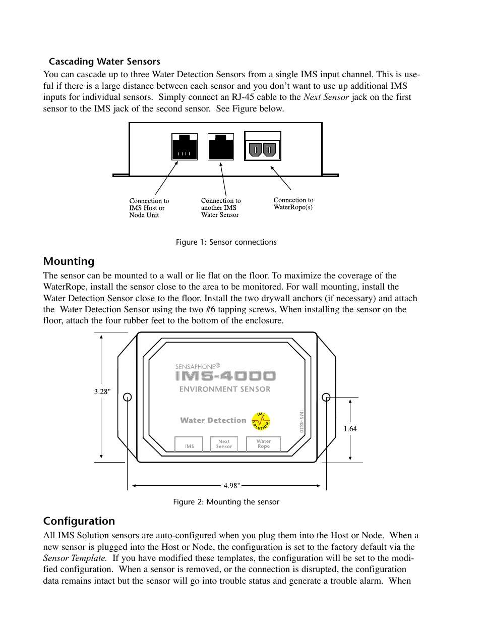 Cascading water sensors, Mounting, Configuration | Mounting configuration | Phonetics IMS-4000 User Manual | Page 126 / 166