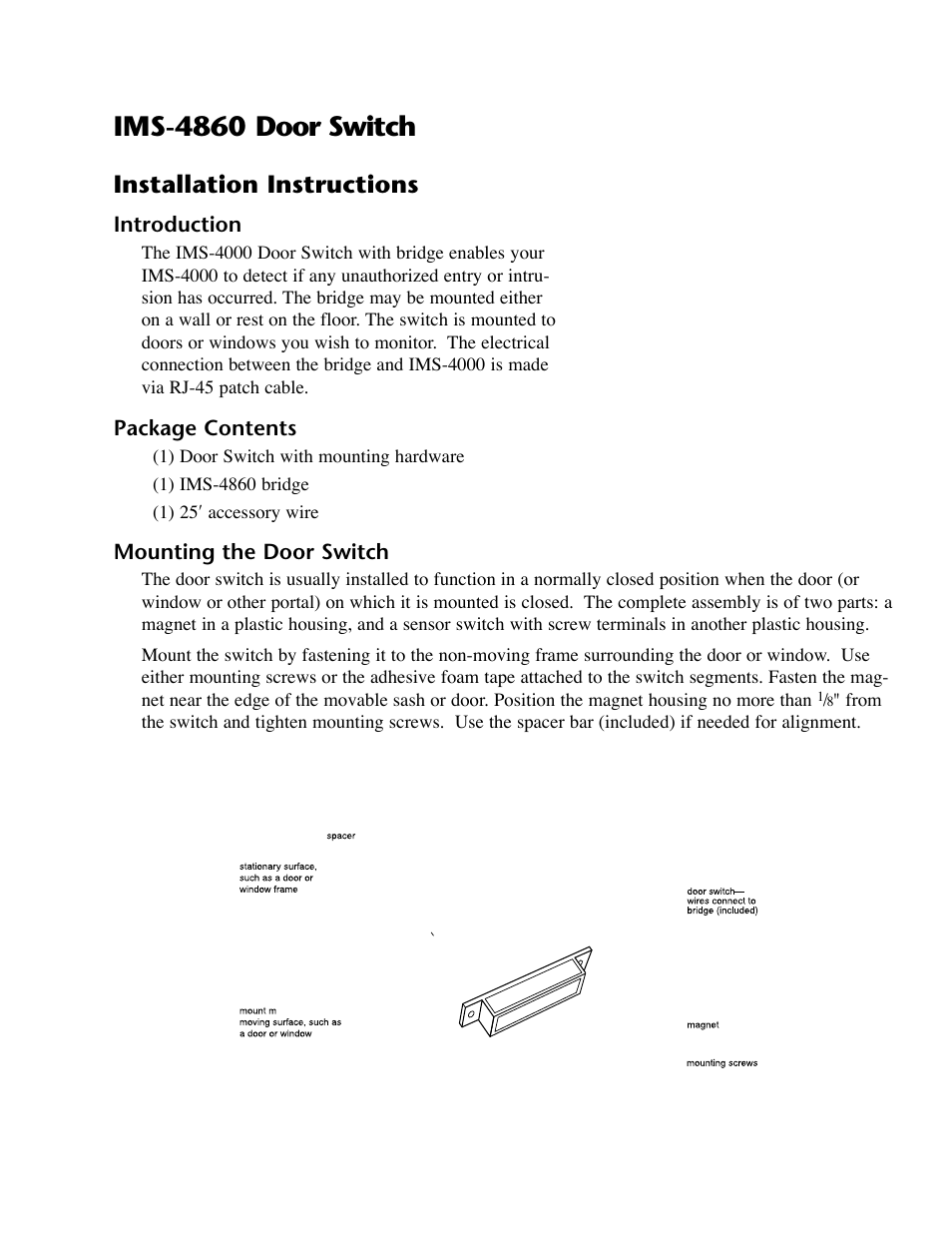 Ims-4860 door switch, Installation instructions, Introduction | Package contents, Mounting the door switch, Installation instructions introduction, Package contents mounting the door switch | Phonetics IMS-4000 User Manual | Page 137 / 166