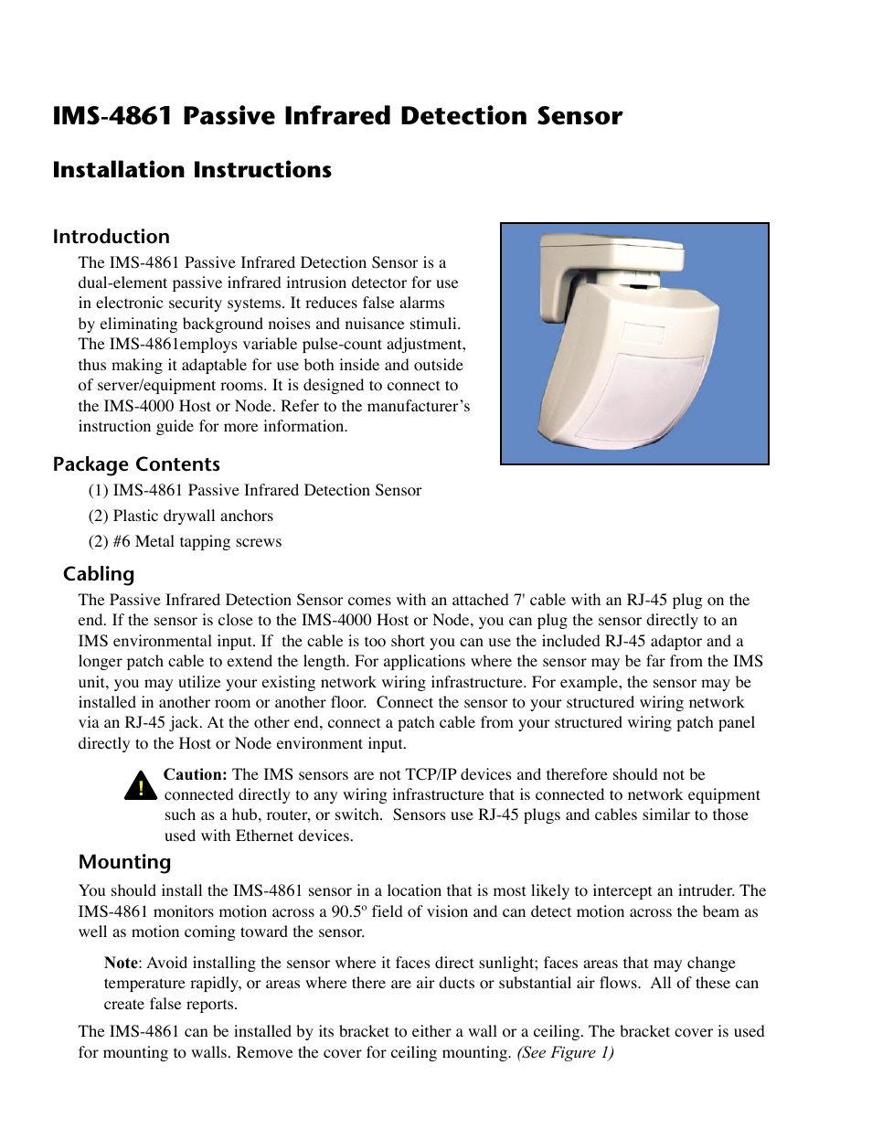 Ims-4861 passive infrared detection sensor, Installation instructions, Introduction | Package contents | Phonetics IMS-4000 User Manual | Page 140 / 166