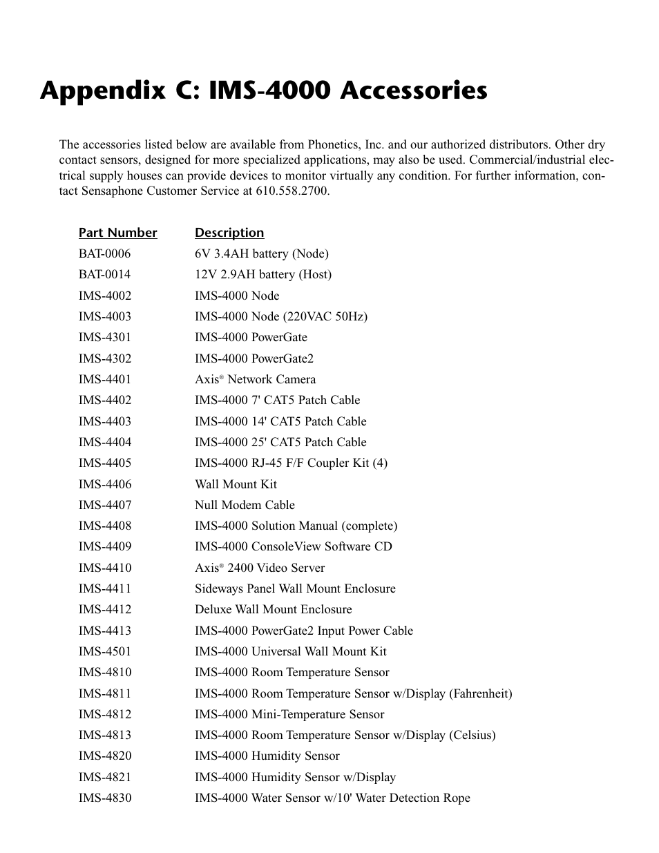 Appendix c: ims-4000 accessories | Phonetics IMS-4000 User Manual | Page 151 / 166
