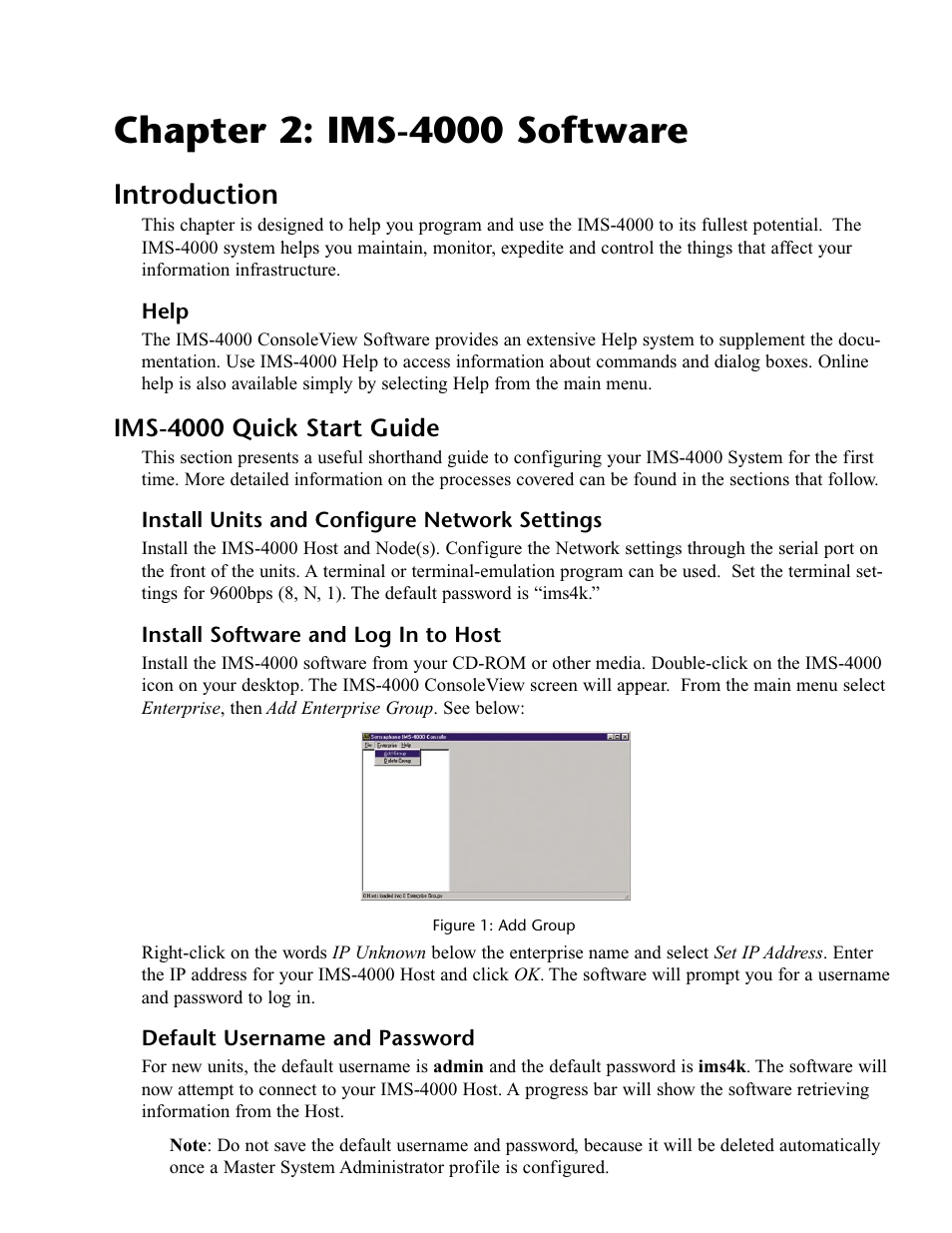 Chapter 2: ims-4000 software, Introduction, Help | Ims-4000 quick start guide, Install units and configure network settings, Install software and log in to host, Default username and password | Phonetics IMS-4000 User Manual | Page 39 / 166