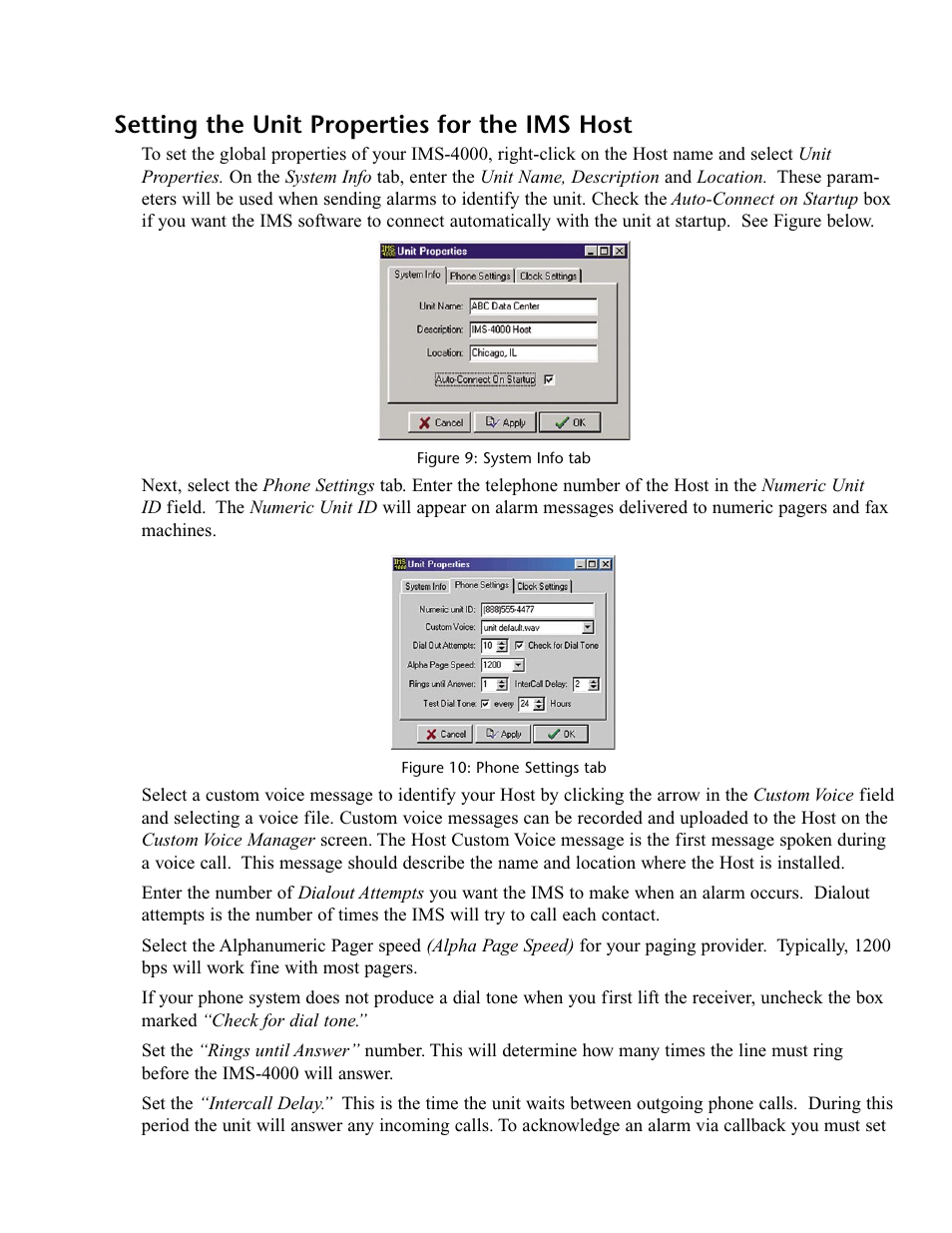 Setting the unit properties for the ims host | Phonetics IMS-4000 User Manual | Page 45 / 166