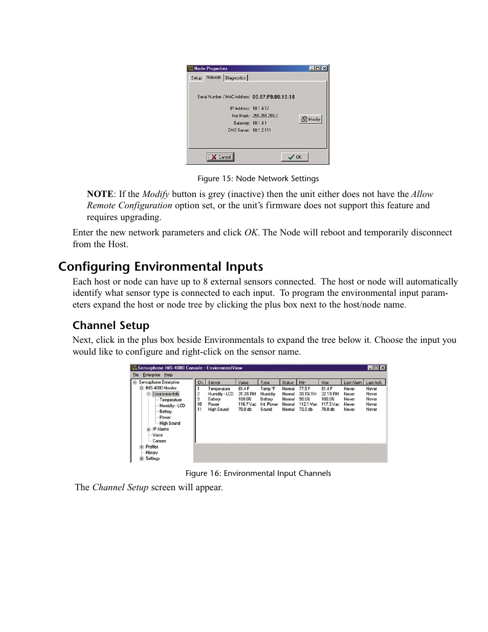 Configuring environmental inputs, Channel setup | Phonetics IMS-4000 User Manual | Page 49 / 166