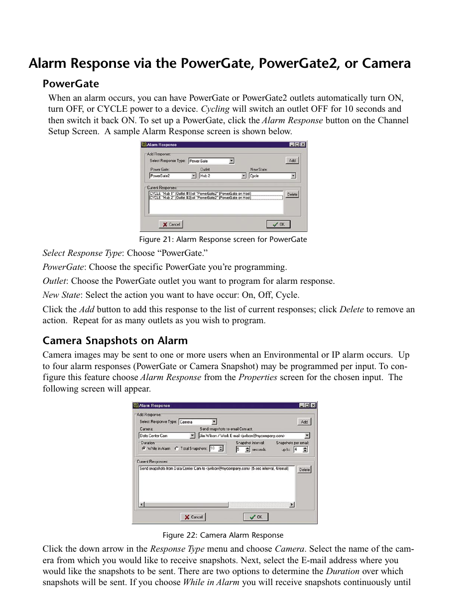 Powergate, Camera snapshots on alarm, Powergate camera snapshots on alarm | Phonetics IMS-4000 User Manual | Page 52 / 166