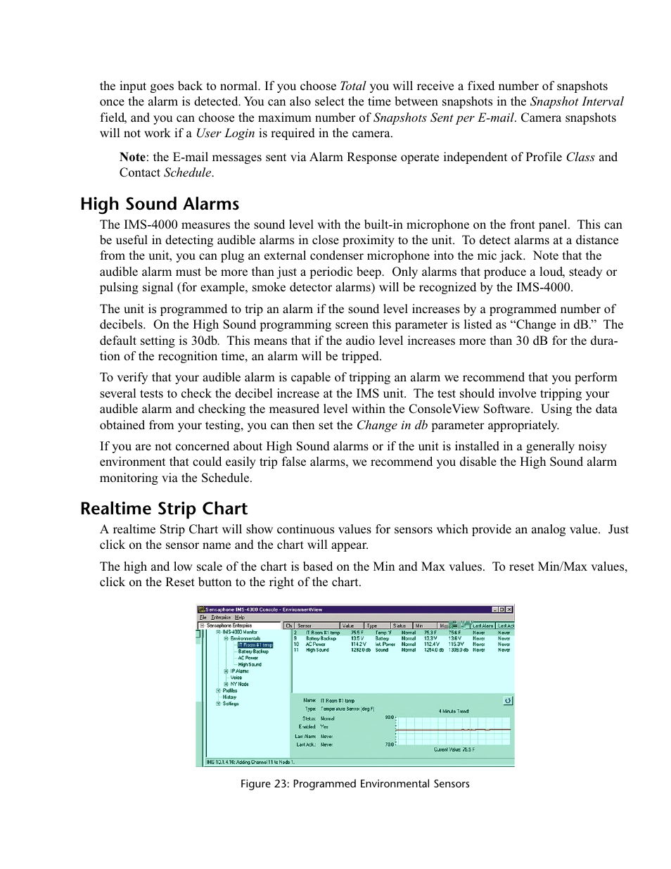 High sound alarms, Realtime strip chart, High sound alarms realtime strip chart | Phonetics IMS-4000 User Manual | Page 53 / 166