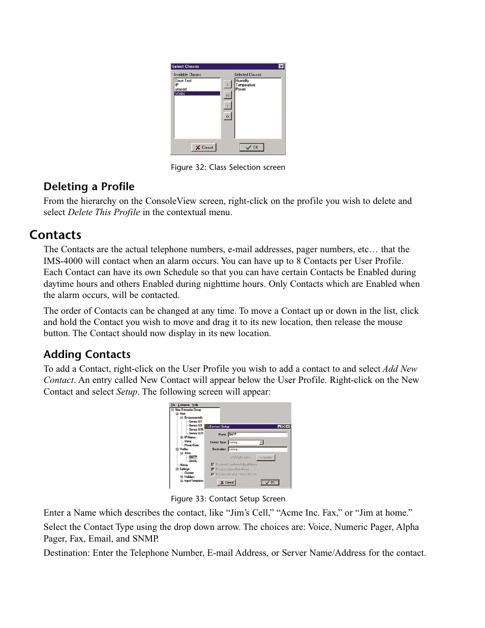 Deleting a profile, Contacts, Adding contacts | Phonetics IMS-4000 User Manual | Page 64 / 166