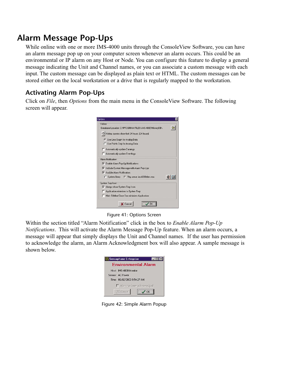 Alarm message pop-ups, Activating alarm pop-ups | Phonetics IMS-4000 User Manual | Page 70 / 166