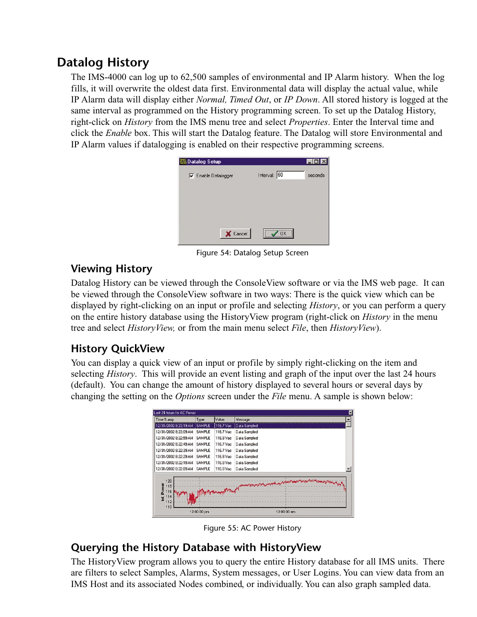 Viewing history, History quickview, Querying the history database with historyview | Datalog history | Phonetics IMS-4000 User Manual | Page 81 / 166