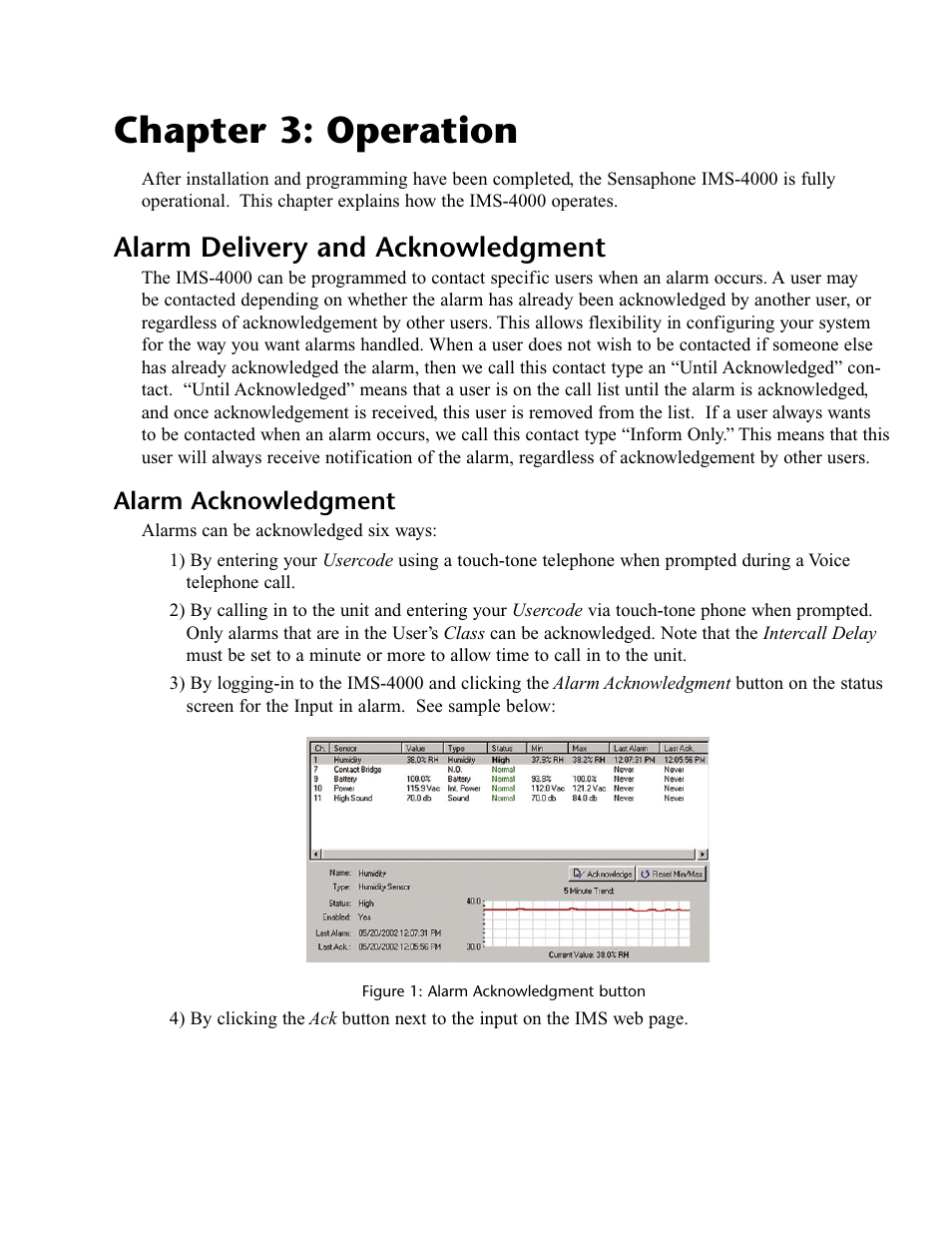 Chapter 3: operation, Alarm delivery and acknowledgment, Alarm acknowledgment | Phonetics IMS-4000 User Manual | Page 85 / 166