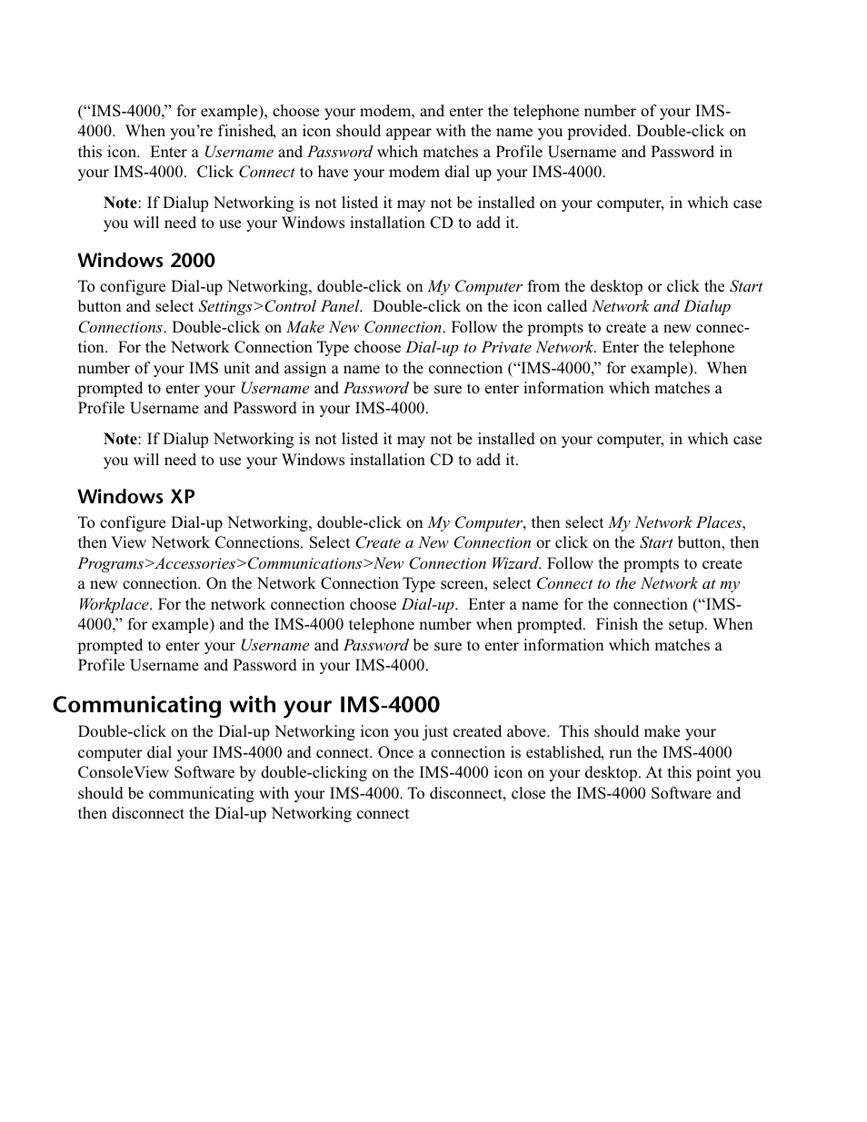 Windows 2000, Windows xp, Communicating with your ims-4000 | Windows 2000 windows xp | Phonetics IMS-4000 User Manual | Page 90 / 166