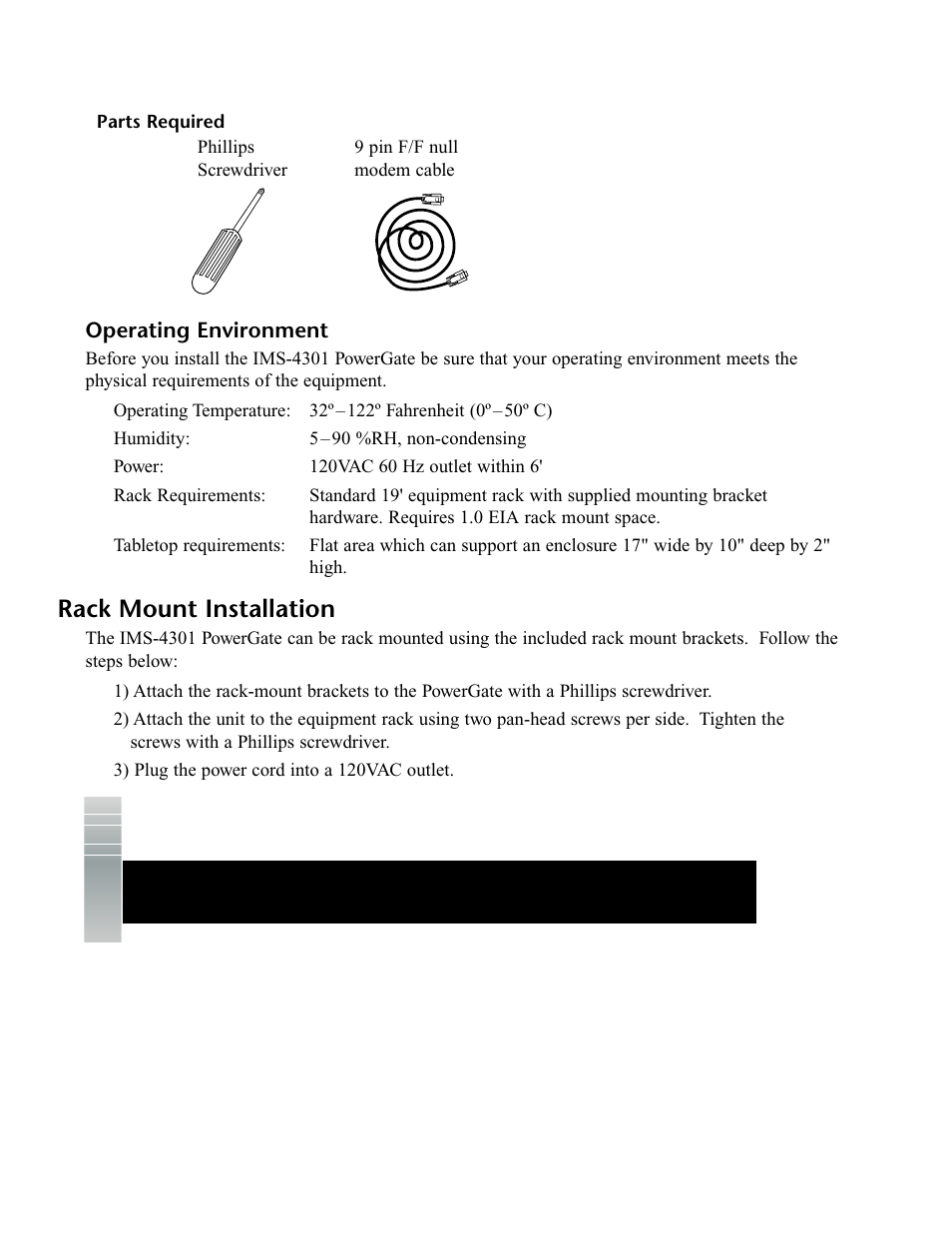 Parts required, Operating environment, Rack mount installation | Wall mount installation, Rack mount installation wall mount installation | Phonetics IMS-4000 User Manual | Page 94 / 166