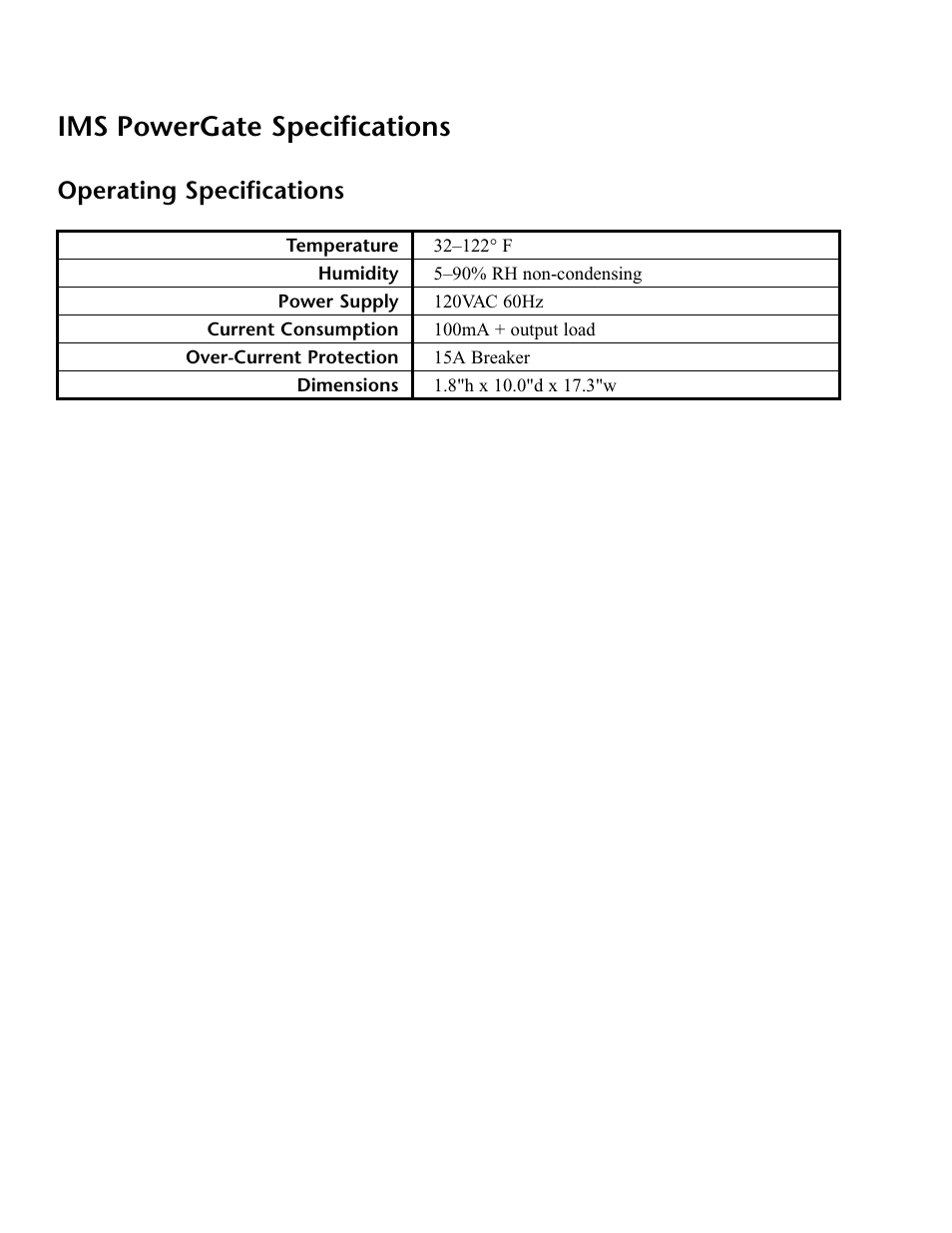 Ims powergate specifications, Operating specifications | Phonetics IMS-4000 User Manual | Page 98 / 166