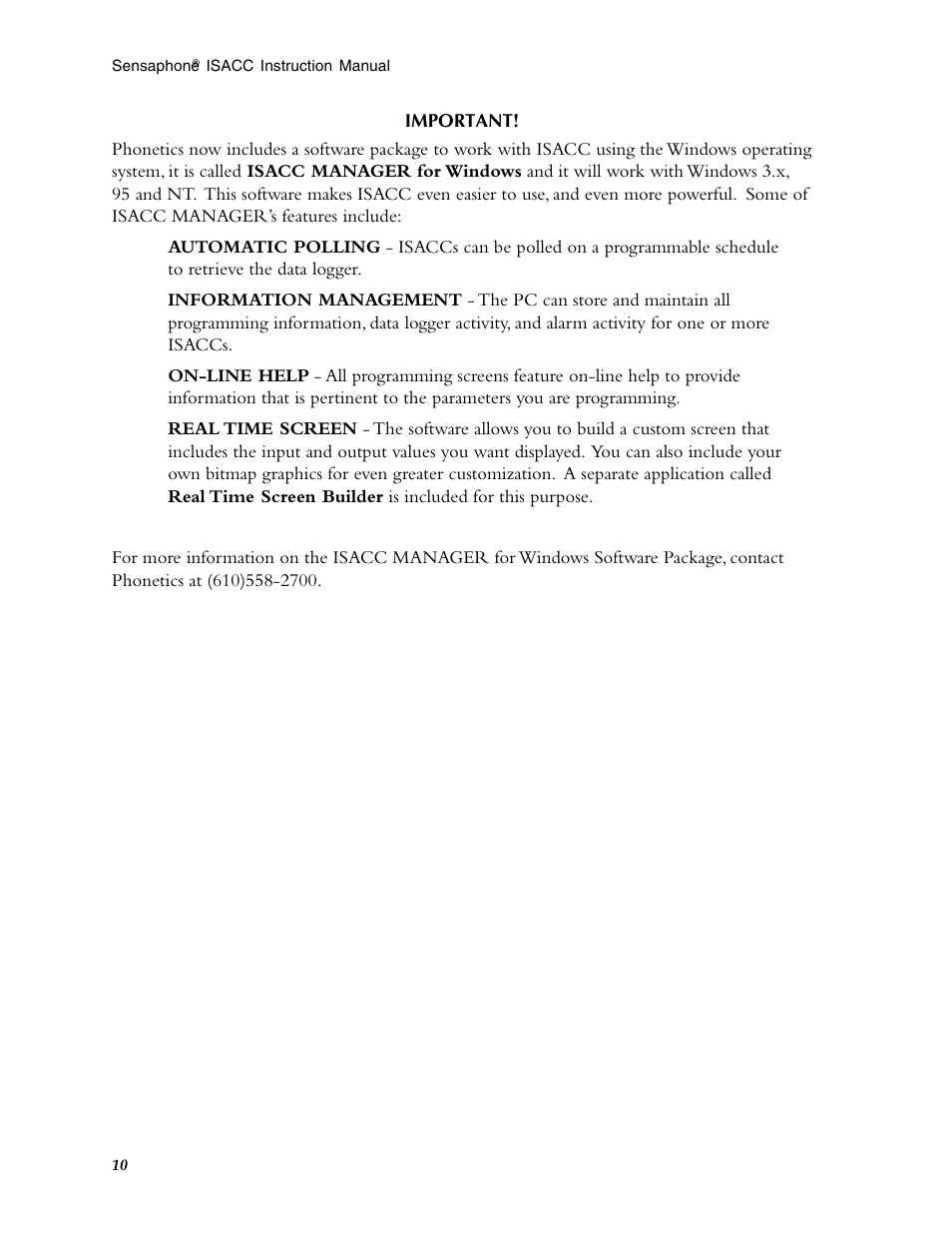 Important | Phonetics Sensaphone ISACC 5000 User Manual | Page 10 / 143