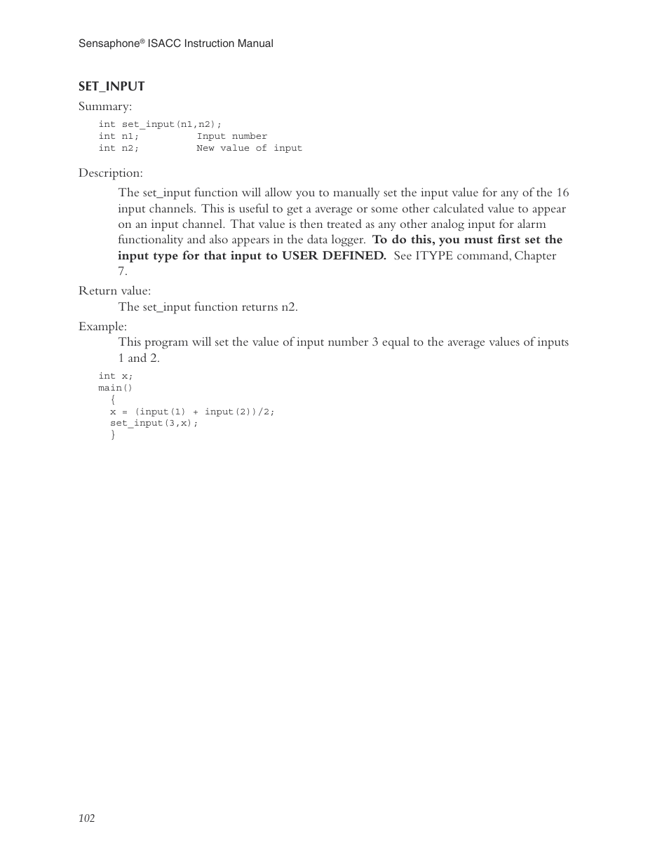 Set_input | Phonetics Sensaphone ISACC 5000 User Manual | Page 102 / 143