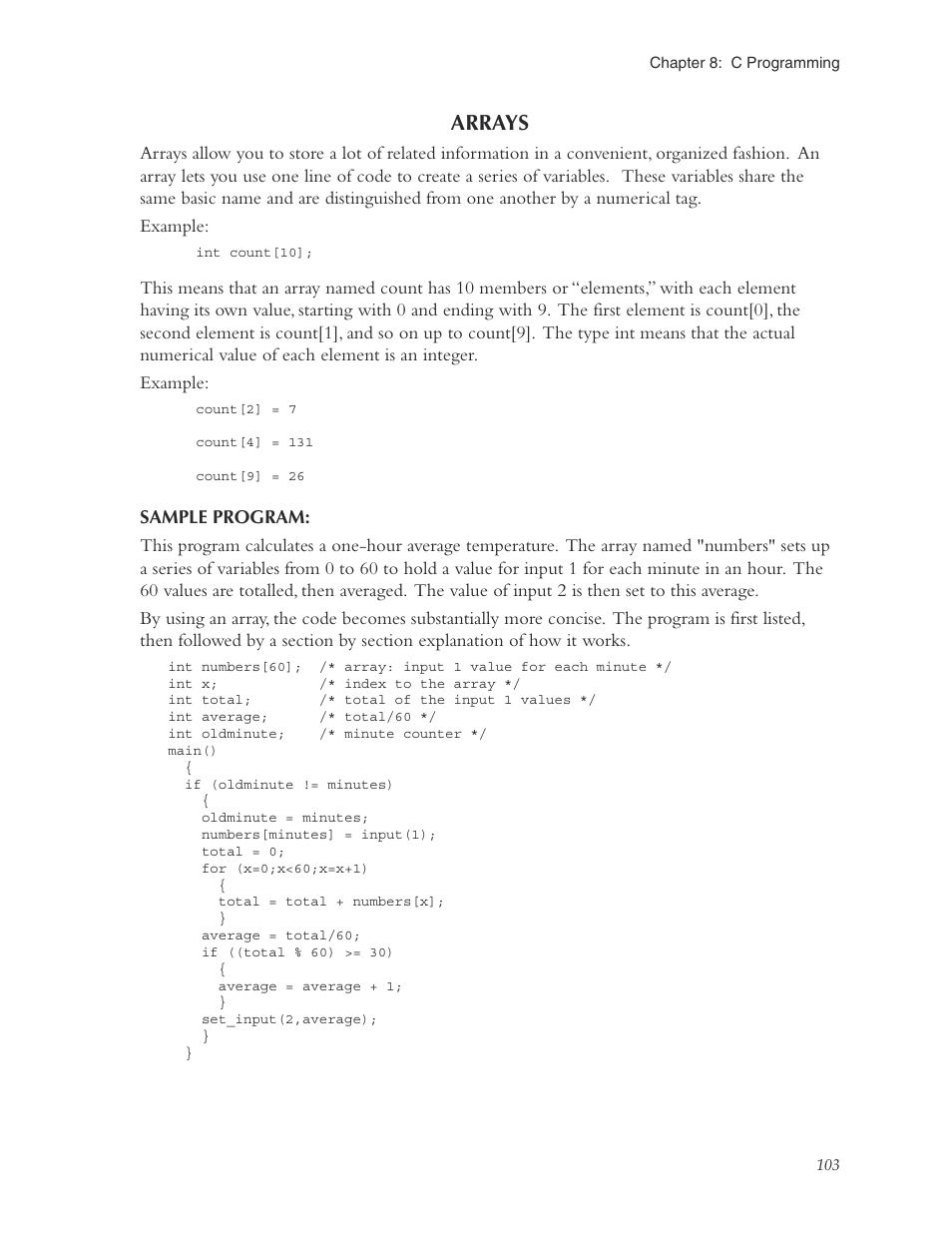 Arrays, Sample program, Arrays sample program | Phonetics Sensaphone ISACC 5000 User Manual | Page 103 / 143