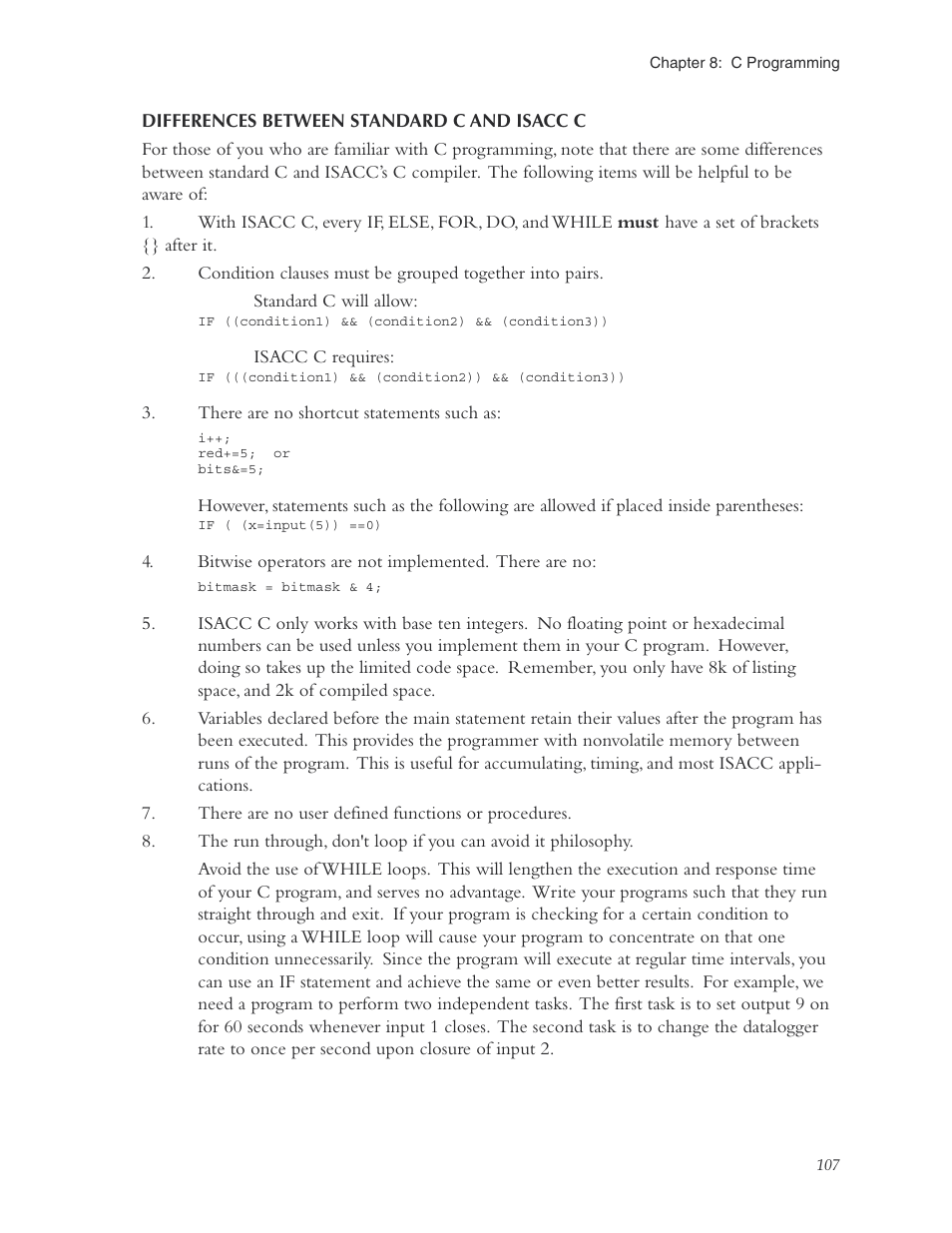 Differences between standard c and isacc c | Phonetics Sensaphone ISACC 5000 User Manual | Page 107 / 143