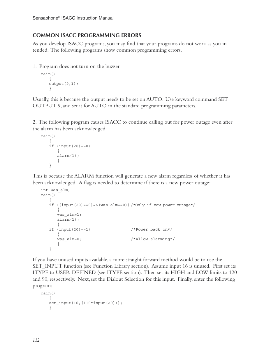 Common isacc programming errors | Phonetics Sensaphone ISACC 5000 User Manual | Page 112 / 143