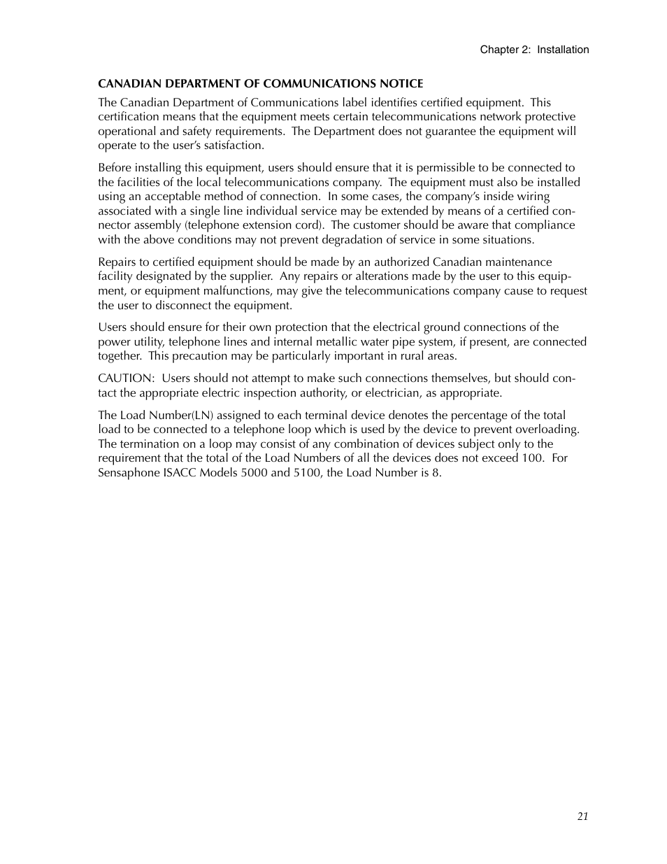 Canadian department of communications notice | Phonetics Sensaphone ISACC 5000 User Manual | Page 21 / 143