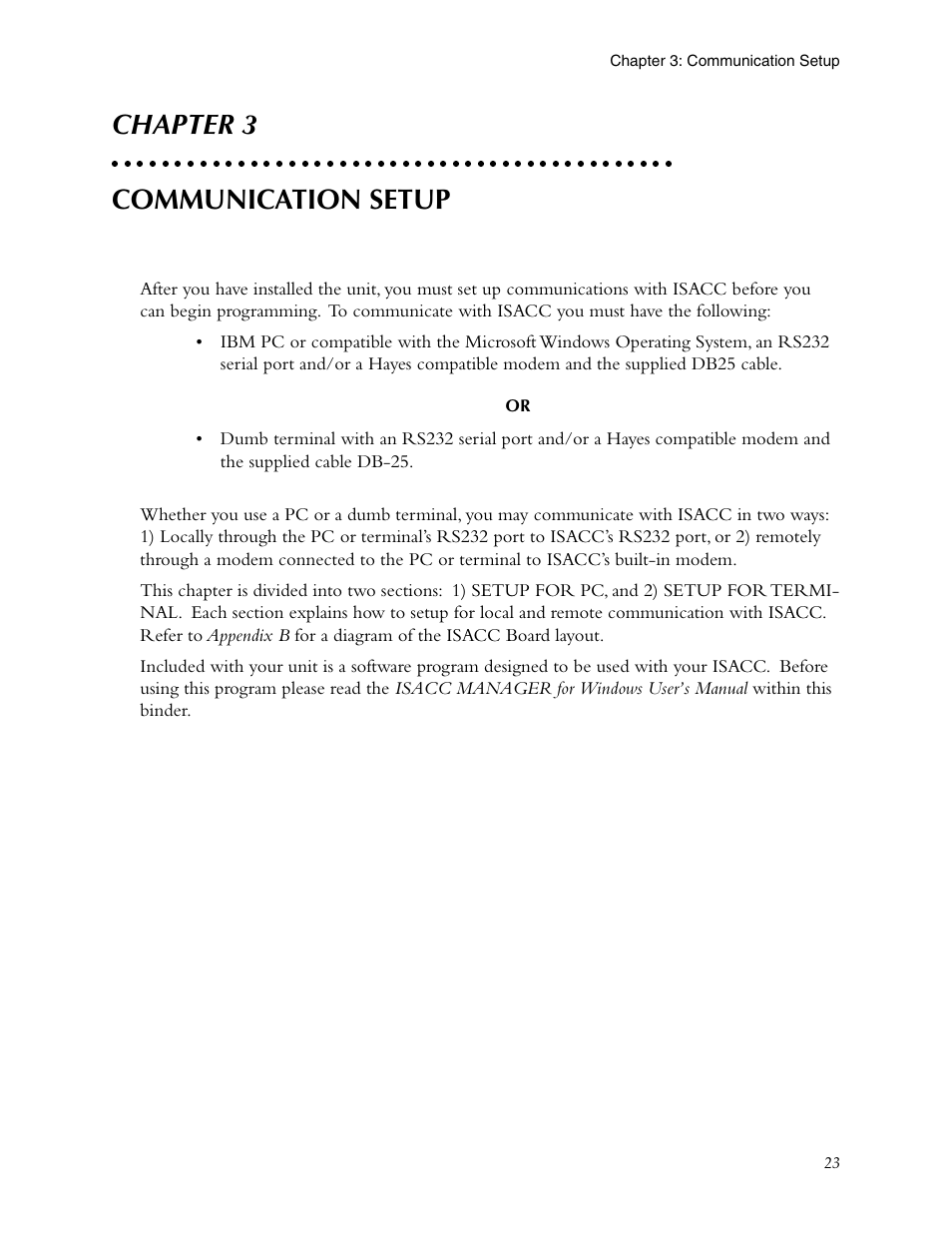 Chapter 3: communication setup, Chapter 3 communication setup | Phonetics Sensaphone ISACC 5000 User Manual | Page 23 / 143