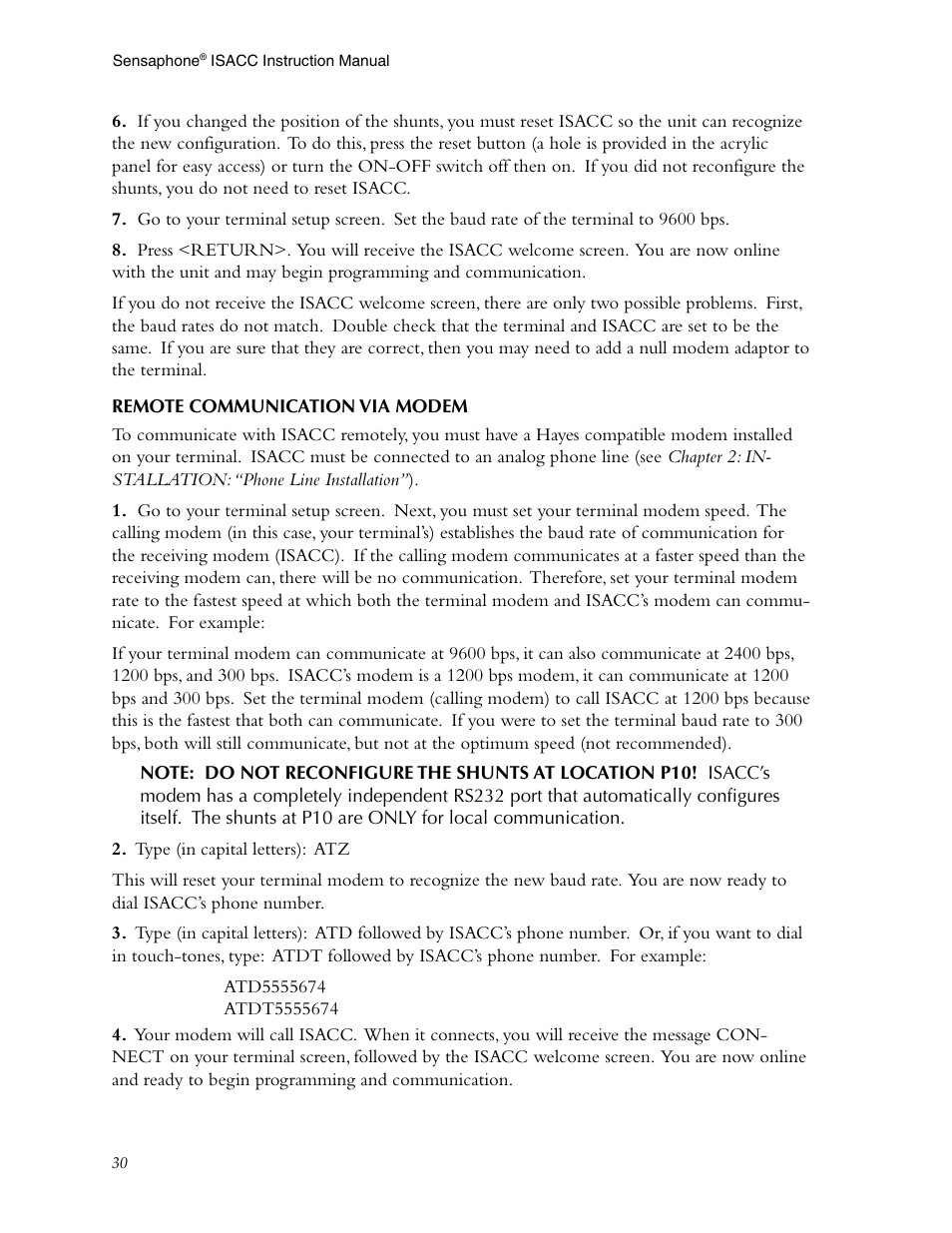 Remote communication via modem | Phonetics Sensaphone ISACC 5000 User Manual | Page 30 / 143