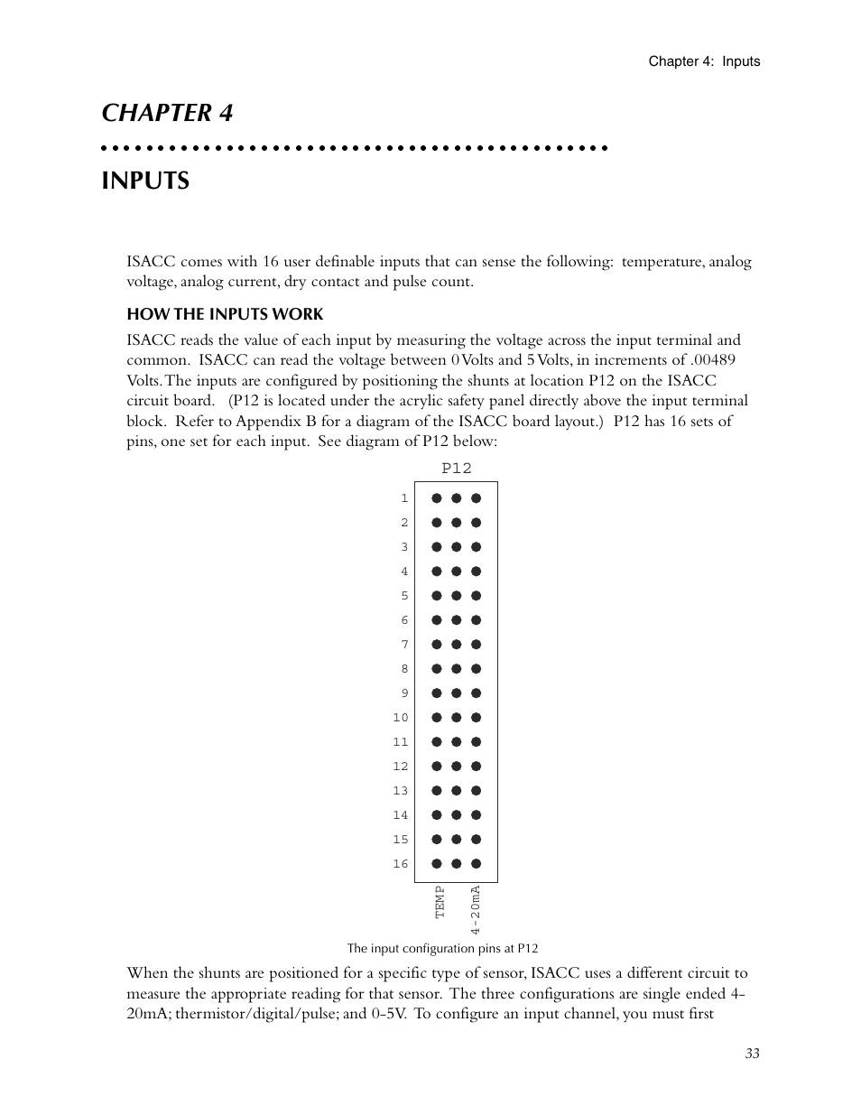 Chapter 4: inputs, How the inputs work, Chapter 4 inputs | Phonetics Sensaphone ISACC 5000 User Manual | Page 33 / 143