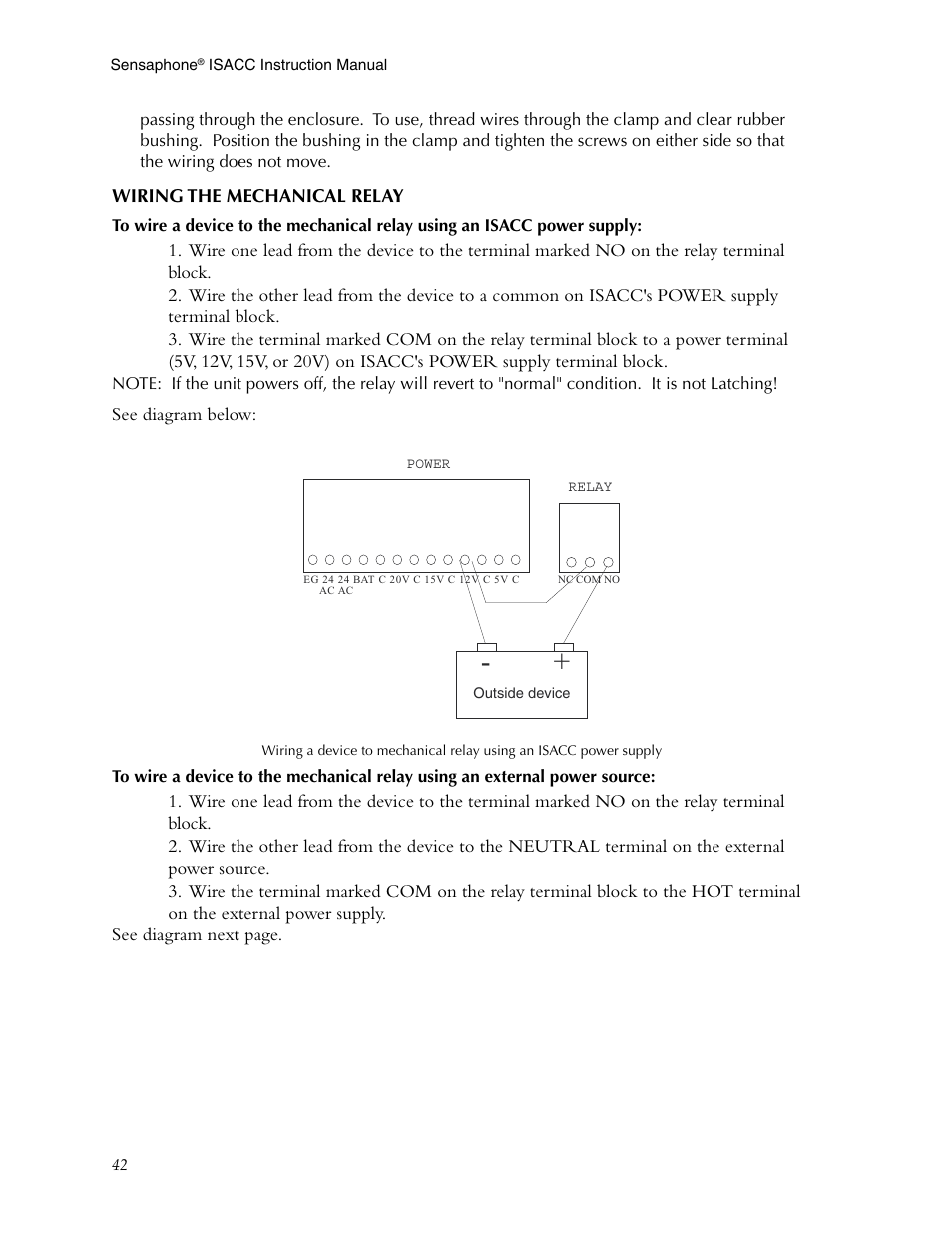 Wiring the mechanical relay | Phonetics Sensaphone ISACC 5000 User Manual | Page 42 / 143