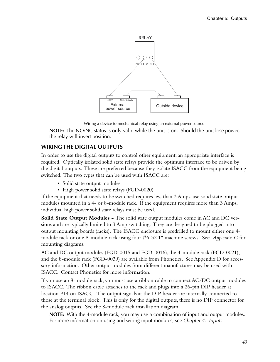 Wiring the digital outputs | Phonetics Sensaphone ISACC 5000 User Manual | Page 43 / 143