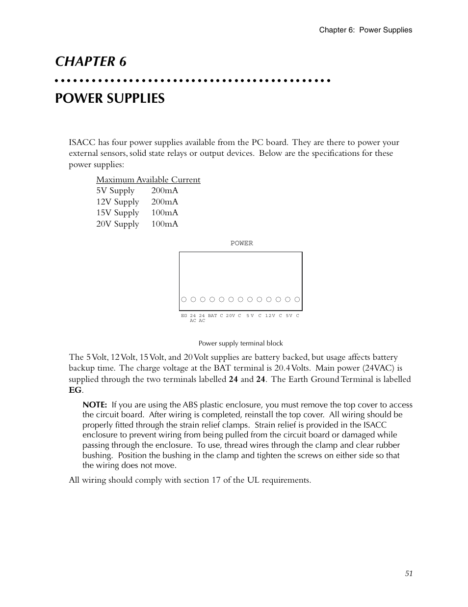 Chapter 6: power supplies, Chapter 6 power supplies | Phonetics Sensaphone ISACC 5000 User Manual | Page 51 / 143