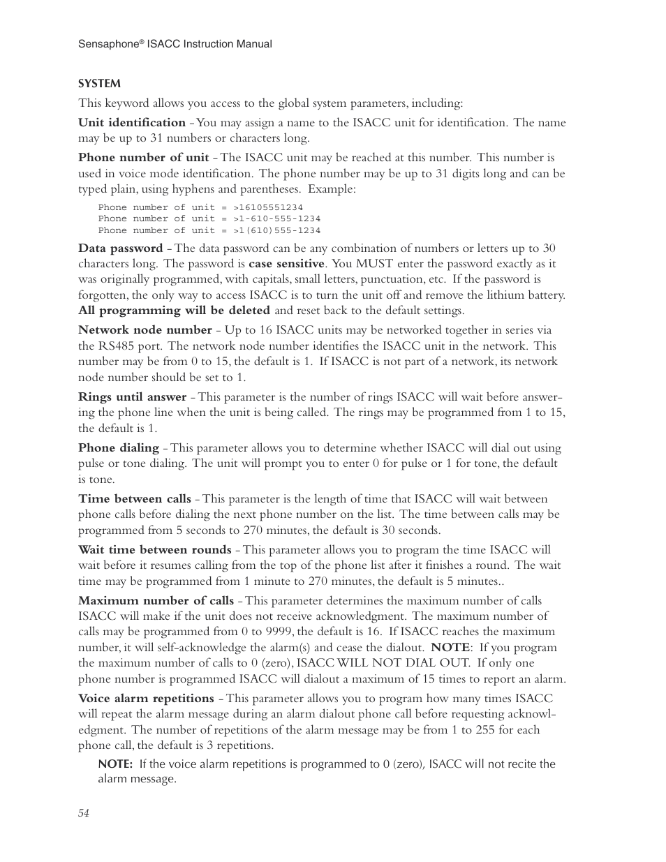 System | Phonetics Sensaphone ISACC 5000 User Manual | Page 54 / 143