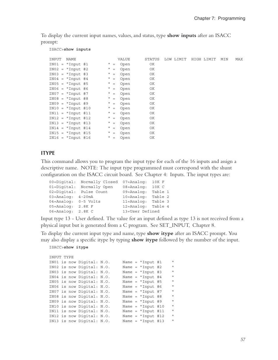 Itype | Phonetics Sensaphone ISACC 5000 User Manual | Page 57 / 143
