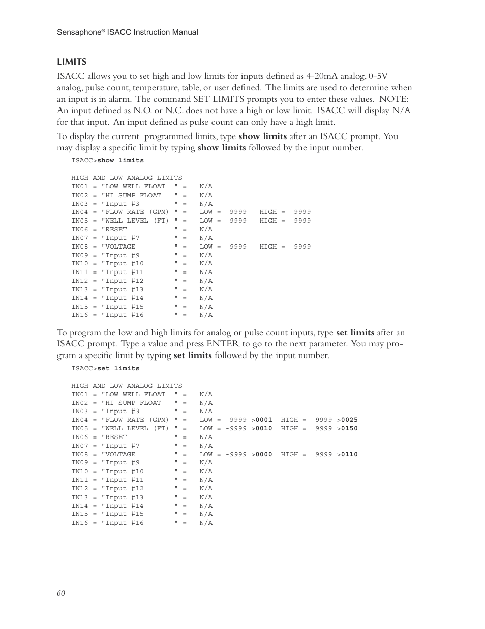 Limits | Phonetics Sensaphone ISACC 5000 User Manual | Page 60 / 143