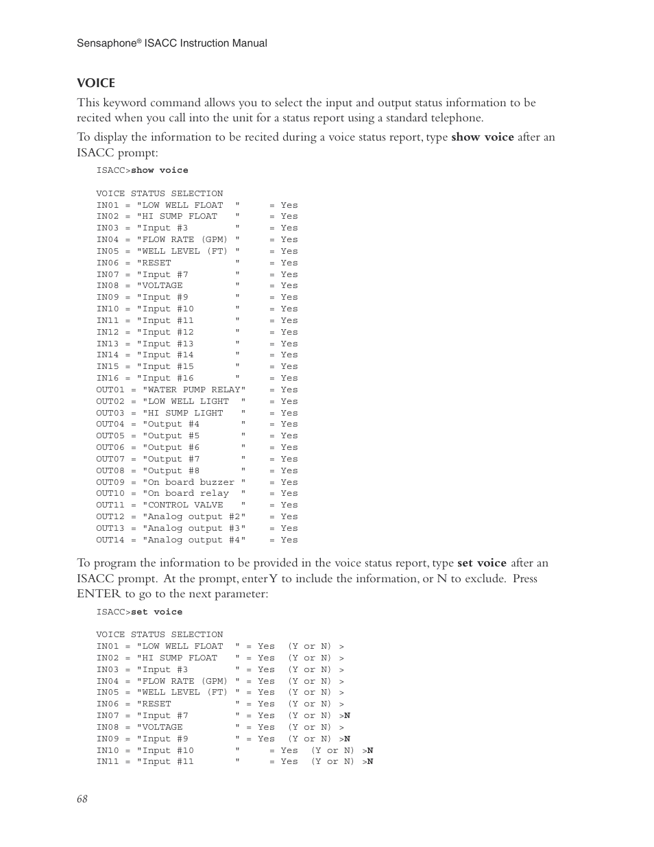 Voice | Phonetics Sensaphone ISACC 5000 User Manual | Page 68 / 143