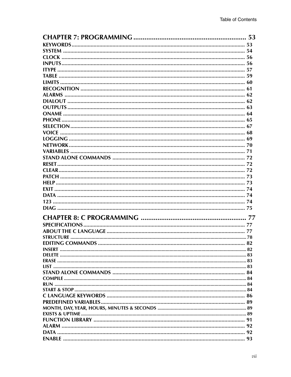 Chapter 7: programming, Chapter 8: c programming | Phonetics Sensaphone ISACC 5000 User Manual | Page 7 / 143