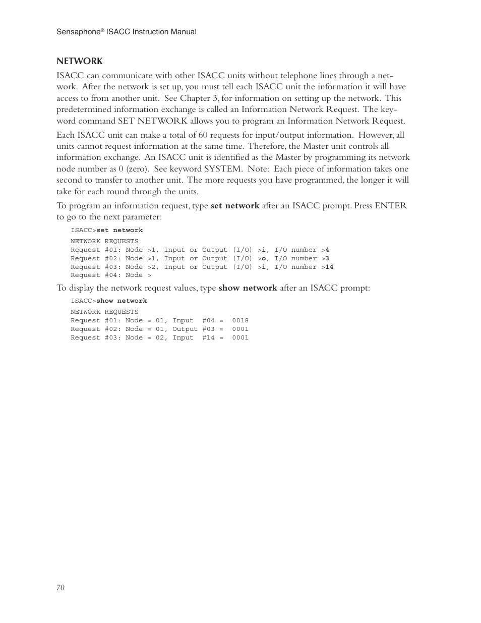 Network | Phonetics Sensaphone ISACC 5000 User Manual | Page 70 / 143