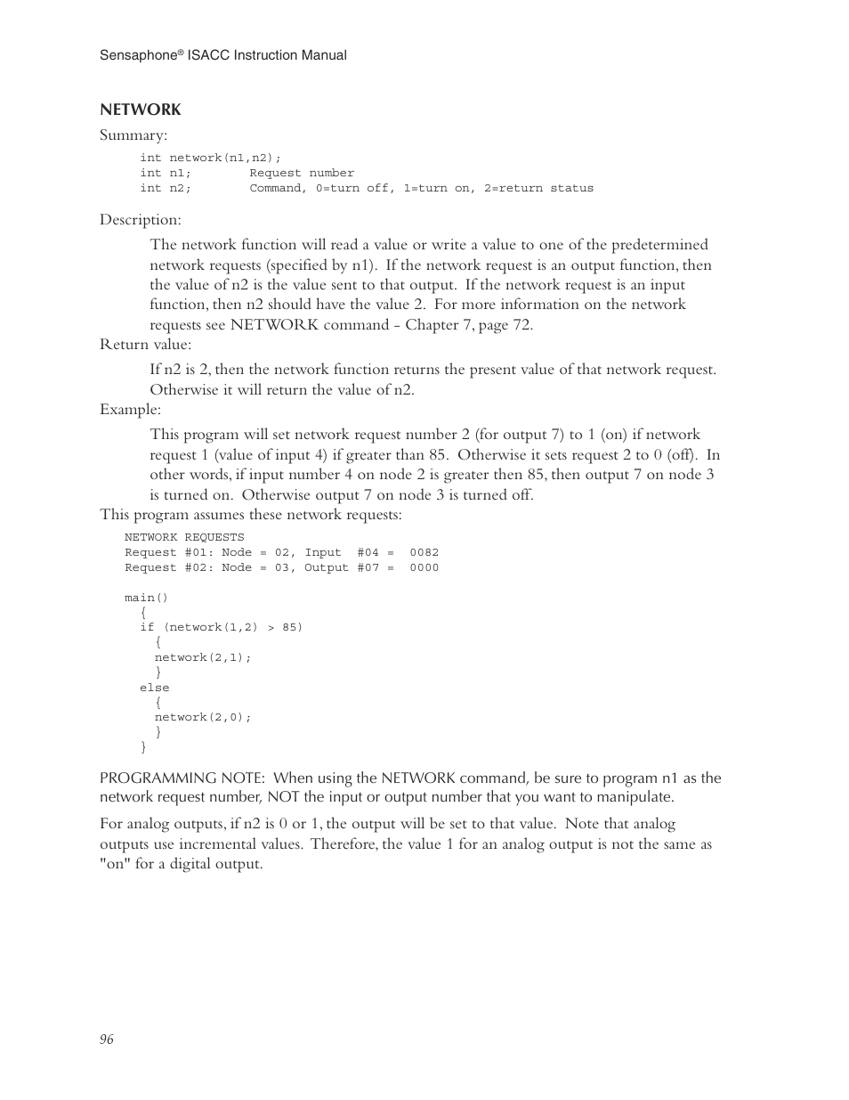 Network | Phonetics Sensaphone ISACC 5000 User Manual | Page 96 / 143